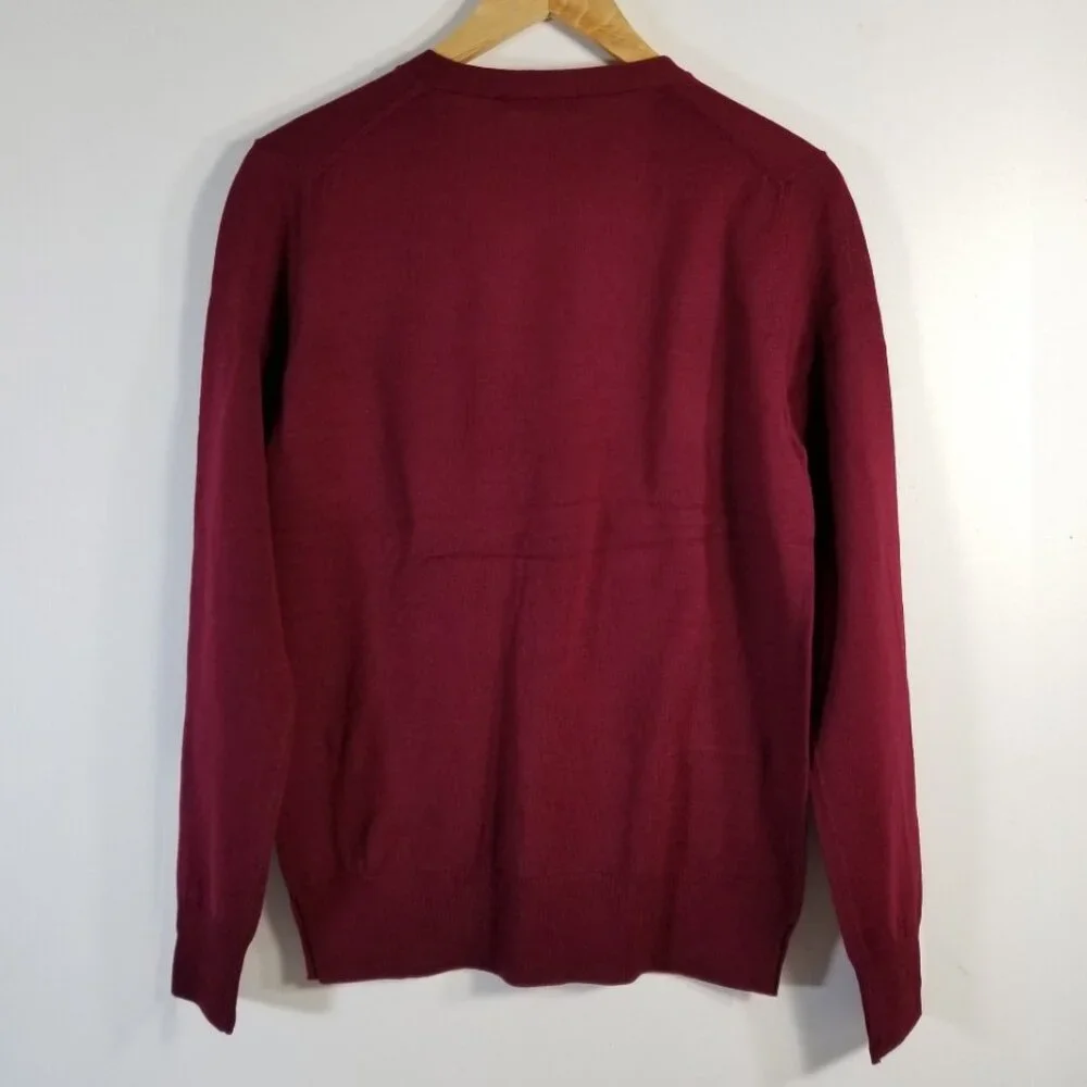NWT Tory Burch Madeline 100% Merino Wool Cardigan Garnet Red‎ Logo Button XS